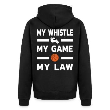 Basketball Schiedsrichter Pfeife Spiele Geschenk - Unisex Premium Bio Zip Hoodie - Schwarz - Hinten - Nico (187cm)