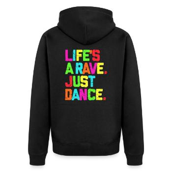 Rave Techno Glow Neon Led Party Festival GEschenk - Unisex Premium Bio Zip Hoodie - Schwarz - Hinten - Nico (187cm)
