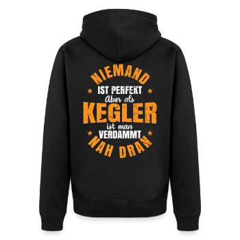 Kegler lustige Sprüche Humor Kegeln Bowler - Unisex Premium Bio Zip Hoodie - Schwarz - Hinten - Nico (187cm)