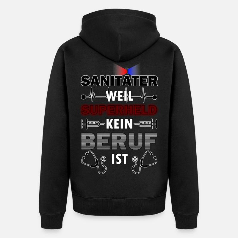 Superheld Beruf Sanitäter Geschenk - Unisex Premium Bio Zip Hoodie - Schwarz