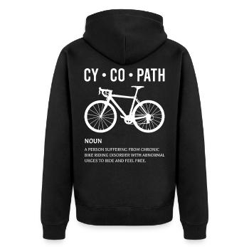 Cycopath Fahrrad lustig Definitoion - Unisex Premium Bio Zip Hoodie - Schwarz - Hinten - Nico (187cm)