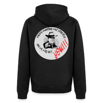 Happy Hunting! - Unisex Premium Bio Zip Hoodie - Schwarz - Hinten - Nico (187cm)