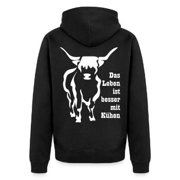 Kuh Kühe Rind Spruch Bauer Landwirt Leben Geschenk - Unisex Premium Bio Zip Hoodie - Schwarz - Hinten - Nico (187cm)