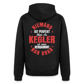 Kegler Bowling lustige Bowler Kegeln - Unisex Premium Bio Zip Hoodie - Schwarz - Hinten - Nico (187cm)