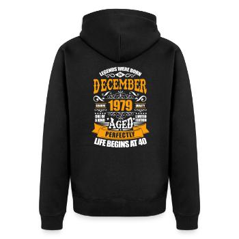 December 1979 - Unisex Premium Organic Zip Hoodie - black - Back - Nico (187cm)