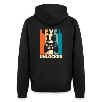 Level 16 - Unisex Premium Bio Zip Hoodie - Schwarz - Hinten - Nico (187cm)