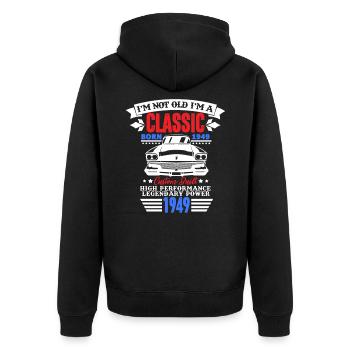 1949 - Unisex Premium Bio Zip Hoodie - Schwarz - Hinten - Nico (187cm)