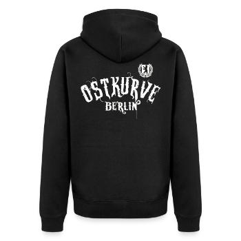 Berlin Motiv Ostkurve gebogen - Unisex Premium Bio Zip Hoodie - Schwarz - Hinten - Nico (187cm)