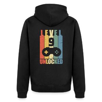 9ème anniversaire - Veste à capuche bio Premium Unisexe - noir - Dos - Nico (187cm)