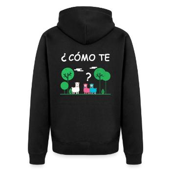 Como te llamas | Spanischlehrer Schüler | Lamas - Unisex Premium Bio Zip Hoodie - Schwarz - Hinten - Nico (187cm)
