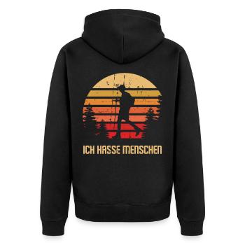 Ich Hasse Menschen Wandern - Unisex Premium Bio Zip Hoodie - Schwarz - Hinten - Nico (187cm)