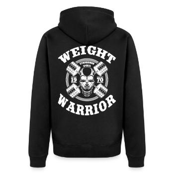 Strongman Bodybuilding Weight Warrior - Unisex Premium Bio Zip Hoodie - Schwarz - Hinten - Nico (187cm)