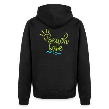 Beach Babe - Sonne, Strand, Meer - Unisex Premium Bio Zip Hoodie - Schwarz - Hinten - Nico (187cm)