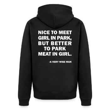 Meat In Girl Funny Saying Suggestively Funny - Unisex Premium Organic Zip Hoodie - black - Back - Nico (187cm)