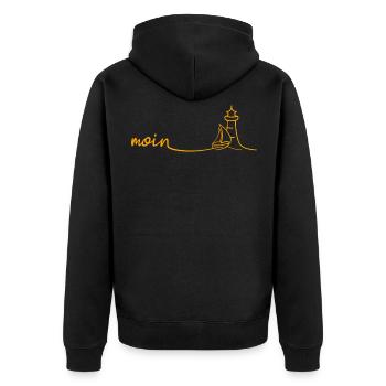 MOIN Segelboot Leuchtturm - Unisex Premium Bio Zip Hoodie - Schwarz - Hinten - Nico (187cm)