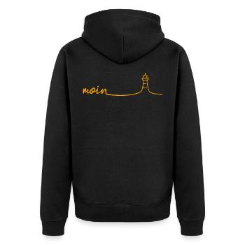 Moin Leuchtturm - Unisex Premium Bio Zip Hoodie - Schwarz - Hinten - Nico (187cm)
