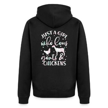 Huhn Ziege Hühner Ziegen Girl Mädchen Geschenk - Unisex Premium Bio Zip Hoodie - Schwarz - Hinten - Nico (187cm)