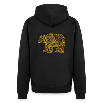 Bär gold Mandala golden bear Muster Tier glänzend - Unisex Premium Bio Zip Hoodie - Schwarz - Hinten - Nico (187cm)