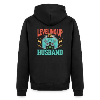 Hochzeit - Unisex Premium Bio Zip Hoodie - Schwarz - Hinten - Nico (187cm)