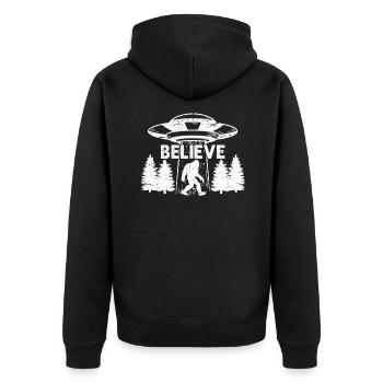 Bigfoot Ufo Sasquatch Big Foot Alien Geschenk - Unisex Premium Bio Zip Hoodie - Schwarz - Hinten - Nico (187cm)