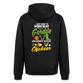 Garten Hühner - Unisex Premium Bio Zip Hoodie - Schwarz - Hinten - Nico (187cm)