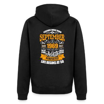 September 1969 - Unisex Premium Organic Zip Hoodie - black - Back - Nico (187cm)