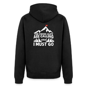 Schweizer Alpen - Unisex Premium Bio Zip Hoodie - Schwarz - Hinten - Nico (187cm)