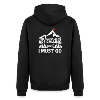 Schweiz Schweizer Alpen Berge Wandern Geschenk - Unisex Premium Bio Zip Hoodie - Schwarz - Hinten - Nico (187cm)