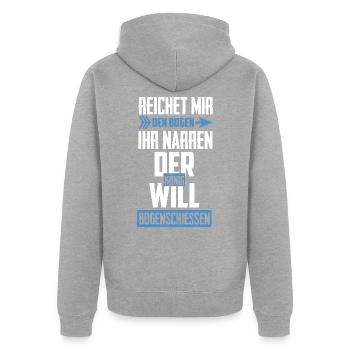Bogenschießen Herren archer - Unisex Premium Bio Zip Hoodie - Grau meliert - Hinten - Nico (187cm)