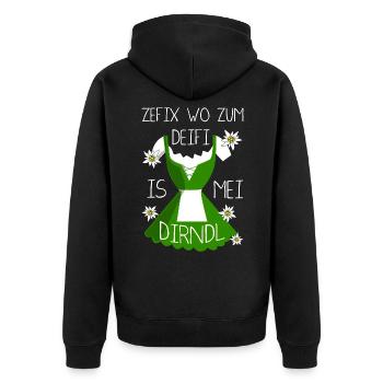Zefix Wo Zum Deifi Is Mei Dirndl Spaß - Unisex Premium Bio Zip Hoodie - Schwarz - Hinten - Nico (187cm)
