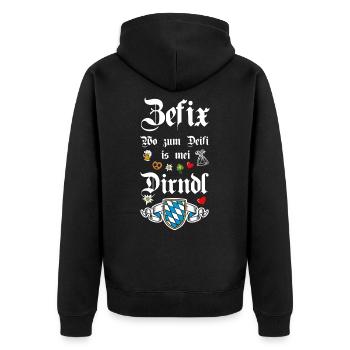 Zefix Wo Zum Deifi Is Mei Dirndl Spaß - Unisex Premium Bio Zip Hoodie - Schwarz - Hinten - Nico (187cm)