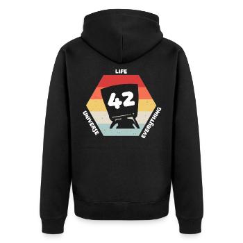 42 Is The Answer Antwort Auf Alles Leben Universum - Unisex Premium Bio Zip Hoodie - Schwarz - Hinten - Nico (187cm)