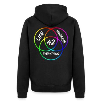 Antwort 42 - Unisex Premium Bio Zip Hoodie - Schwarz - Hinten - Nico (187cm)