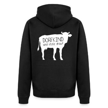 Dorfkind Stolz - Unisex Premium Bio Zip Hoodie - Schwarz - Hinten - Nico (187cm)