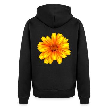 wundervolle gelb rote Blume, Blüte, Natur, Garten - Unisex Premium Bio Zip Hoodie - Schwarz - Hinten - Nico (187cm)