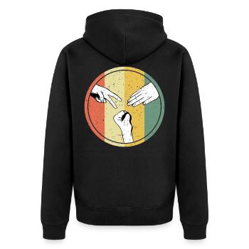 Ciseaux Pierre Papier Rétro Vintage - Veste à capuche bio Premium Unisexe - noir - Dos - Nico (187cm)