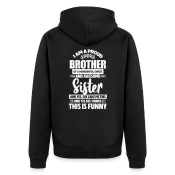 Grosser Bruder Geschwister Schwester Geschenk - Unisex Premium Bio Zip Hoodie - Schwarz - Hinten - Nico (187cm)