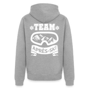 Apres Ski Team - Unisex Premium Bio Zip Hoodie - Grau meliert - Hinten - Nico (187cm)
