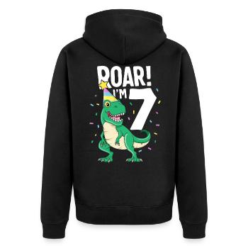 Ich bin 7 TRex Geburtstag Dinosaurier Happy Seven 7. Brüllen - Unisex Premium Bio Zip Hoodie - Schwarz - Hinten - Nico (187cm)