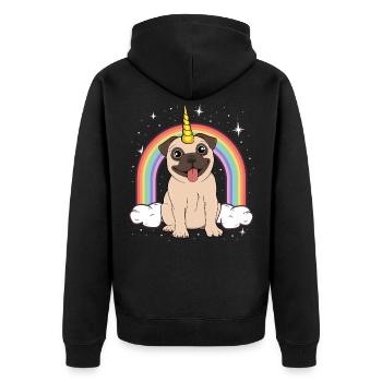 Unicorn Pug Pugicorn Gift Rainbow Space Galaxy - Unisex Premium Organic Zip Hoodie - black - Back - Nico (187cm)