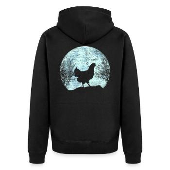 Huhn vor Mond Hühner Landwirt Bauer Geschenk - Unisex Premium Bio Zip Hoodie - Schwarz - Hinten - Nico (187cm)