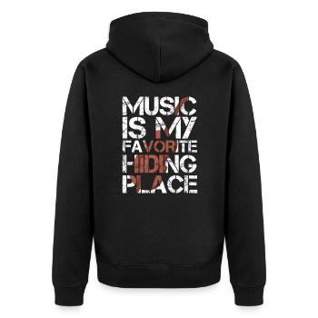 Violine - Unisex Premium Bio Zip Hoodie - Schwarz - Hinten - Nico (187cm)