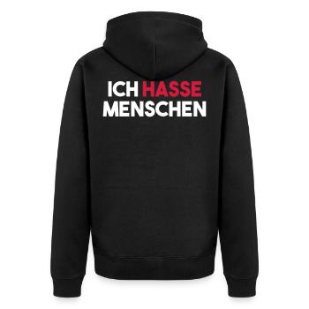 ICH HASSE MENSCHEN - Unisex Premium Bio Zip Hoodie - Schwarz - Hinten - Nico (187cm)