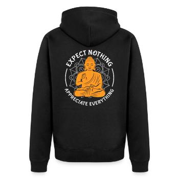 Buddha - Unisex Premium Bio Zip Hoodie - Schwarz - Hinten - Nico (187cm)