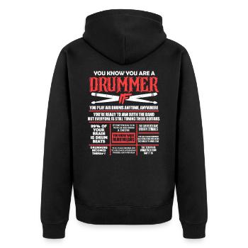 Drummer - Unisex Premium Bio Zip Hoodie - Schwarz - Hinten - Nico (187cm)