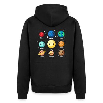 Planeten - Unisex Premium Bio Zip Hoodie - Schwarz - Hinten - Nico (187cm)
