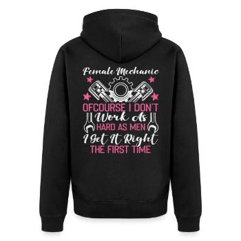 Female Mechanic Woman Mechanic - Unisex Premium Organic Zip Hoodie - black - Back - Nico (187cm)