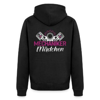 Mechaniker Mädchen - Unisex Premium Bio Zip Hoodie - Schwarz - Hinten - Nico (187cm)