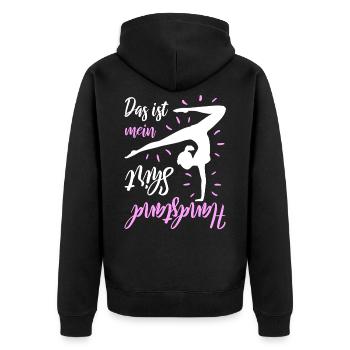 Das Ist Mein Handstand Shirt - Unisex Premium Bio Zip Hoodie - Schwarz - Hinten - Nico (187cm)