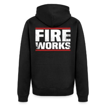 feuerwerk shirt - Unisex Premium Bio Zip Hoodie - Schwarz - Hinten - Nico (187cm)